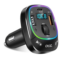 FOCBYE FM Transmitter for Car with [Dual Mic & Bass Boost], Type-C PD 30W & QC 3.0 Car Charger, LED Backlit Bluetooth Car Adapter, FM Radio Bluetooth 5.0 Receiver, Hands-Free Calls Bluetooth Car Kit