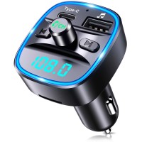 FOCBYE FM Transmitter for Car Bluetooth 5.0, Upgraded Car Audio Receivers Type-C PD 20W Fast Car Charger, Bluetooth Car Adapter Wireless MP3 Player Car Kit, Supports Siri Google Assistant/U Disk/TF