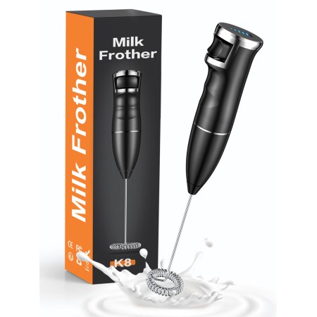 Milk Frothers Electric, FOCBYE Rechargeable Stepless Speed Adjust Handheld Milk Frother for Latte/ Cappuccino/ Bulletproof Coffee/ Frappe/ Hot Chocolate, Portable Hand Mixer for Matcha/ Protein Powder