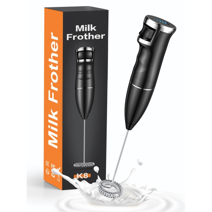 Milk Frother Handheld, [Stepless Speed] USB-C Rechargeable