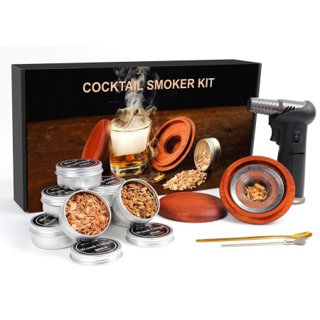 FOCBYE Cocktail Smoker Kit with Torch, [8 Flavors Wood Chips] Old Fashioned Cocktail Kit, Bourbon & Whiskey Smoker Infuser Kit for Coffee and Flavor Drink, Gifts for Men, Father & Husband (No Butane)